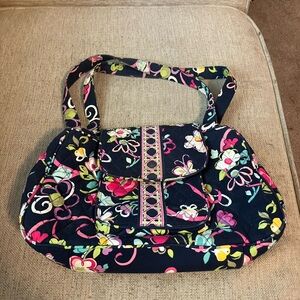 Vera Bradley dark blue purse with pink and orange flowers